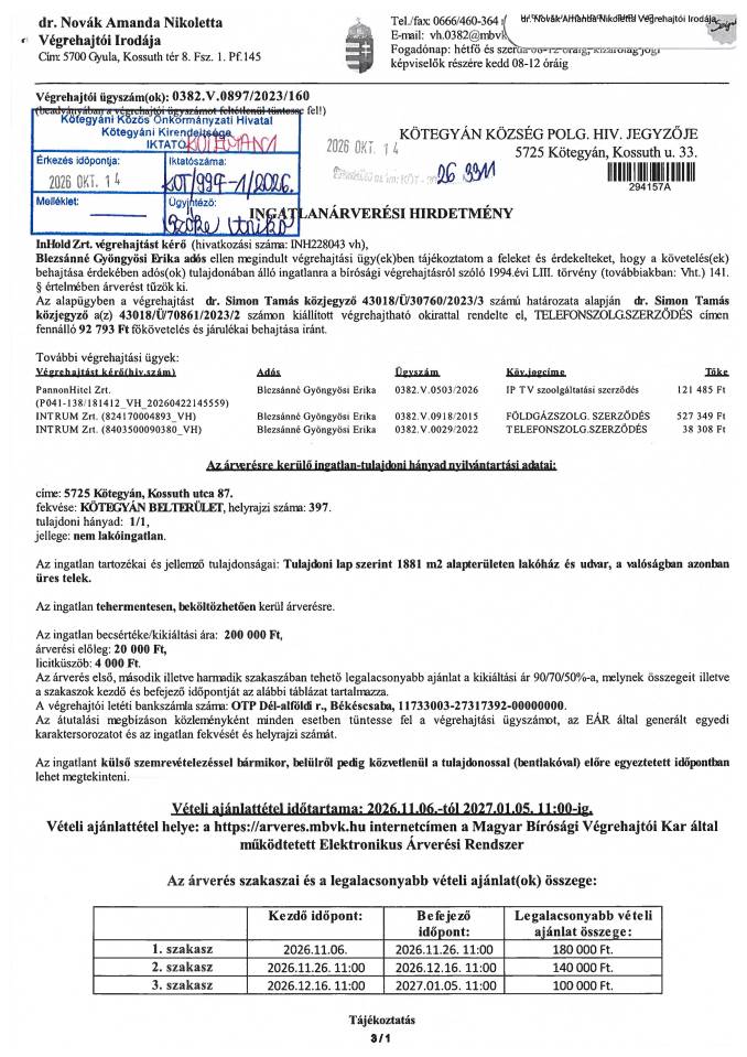 Hirdetm�ny (0382.V.0897-2023-160.sz.)